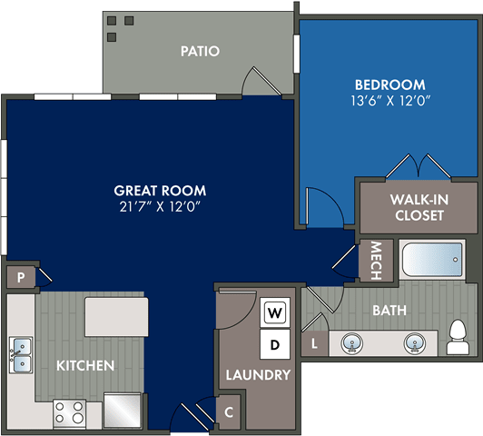 the floor plan of a bedroom apartment with a bathroom and a living room  at Abberly Liberty Crossing Apartment Homes, Charlotte, NC