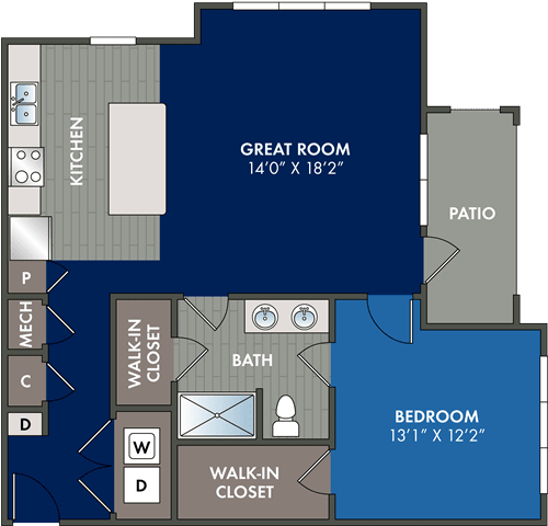 the floor plan of a small floor plan with a bedroom and a bathroom at Abberly Liberty Crossing Apartment Homes, Charlotte
