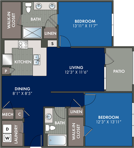 the floor plans of the floor plan studio  at Abberly Liberty Crossing Apartment Homes, Charlotte, NC, 28269