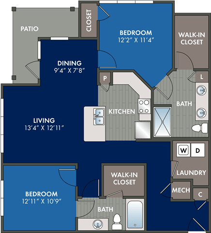 the floor plans of a floor plan of a roommates house  at Abberly Liberty Crossing Apartment Homes, Charlotte, NC