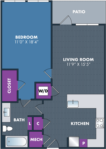 diagram of the floor plan of a living room and kitchen