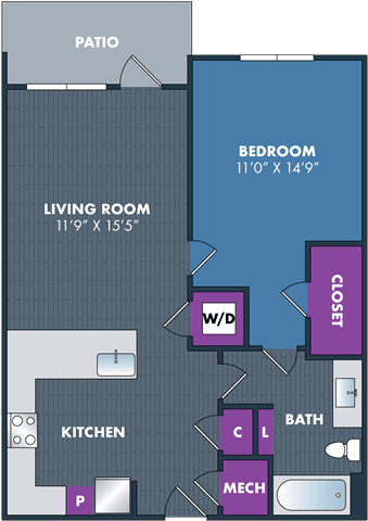 floor plan of the living room and kitchen of a 2 bedroom apartment