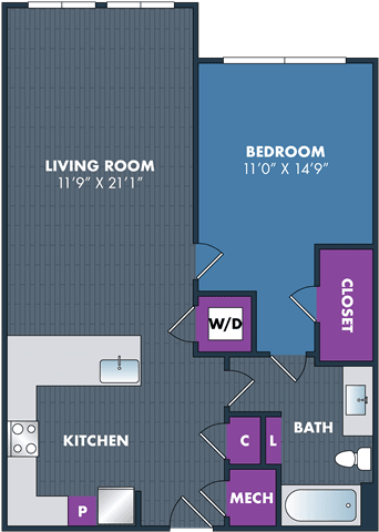 floor plan of the living room and kitchen of a 2 bedroom apartment