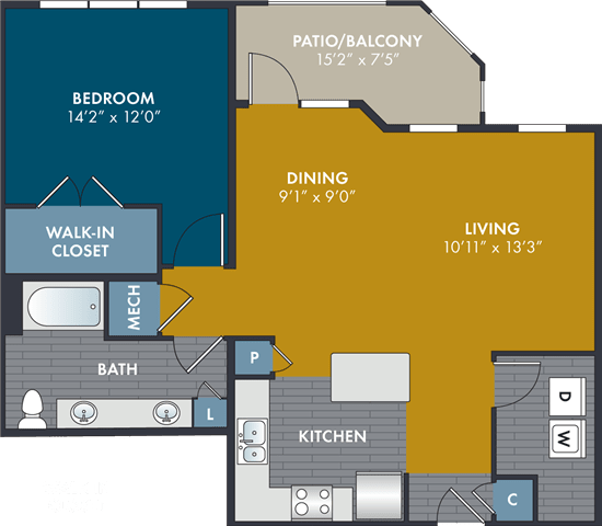 a blueprint of the floor plan of a town house at Abberly Solaire Apartment Homes, North Carolina, 27529