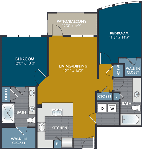 the blueprint of a floor plan of a house at Abberly Solaire Apartment Homes, North Carolina, 27529
