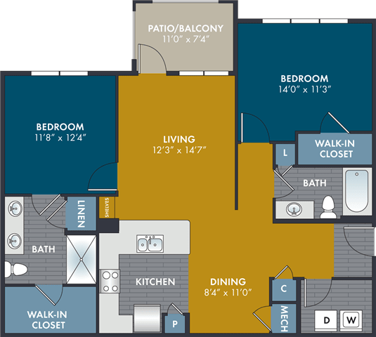 a plan of the floor plan of a house at Abberly Solaire Apartment Homes, North Carolina, 27529