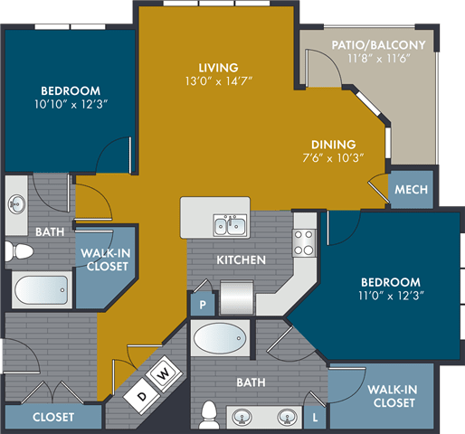 a floor plan of a living room kitchen and a dining room at Abberly Solaire Apartment Homes, North Carolina, 27529