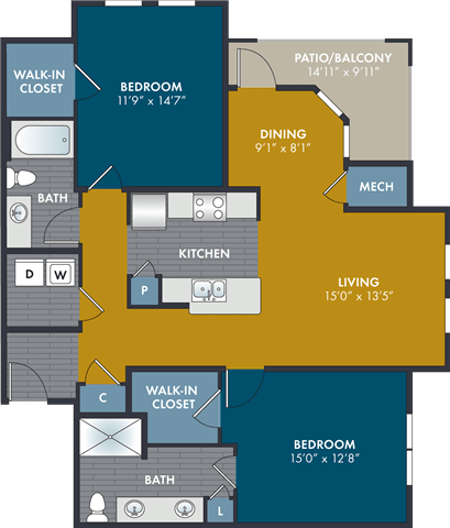 the floor plan of the432432432 at Abberly Solaire Apartment Homes, North Carolina, 27529