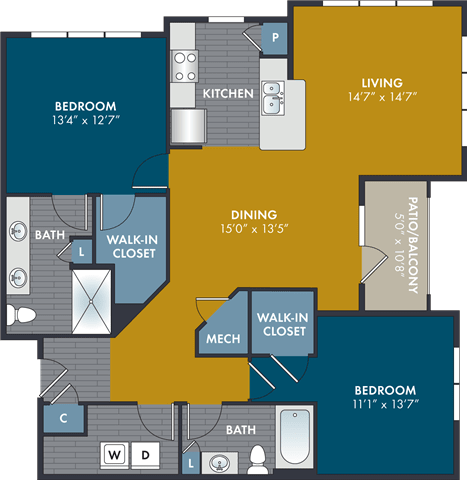a floor plan of a living area and a kitchen at Abberly Solaire Apartment Homes, North Carolina, 27529