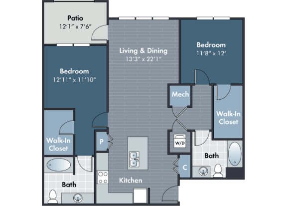 the floor plan of a bedroom apartment with a living room and a dining room