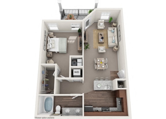Fairfax 1 Bedroom 1 Bath Floor Plan at Abberly Avera Apartment Homes by HHHunt, Virginia