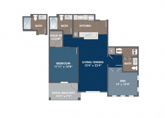 Edinburg  1 Bedroom 1.5 Bath Floor Plan at Abberly Avera Apartment Homes by HHHunt, Manassas
