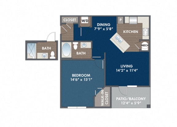 Gainsville 1 Bedroom 1 Bath Floor Plan at Abberly Avera Apartment Homes by HHHunt, Manassas, VA