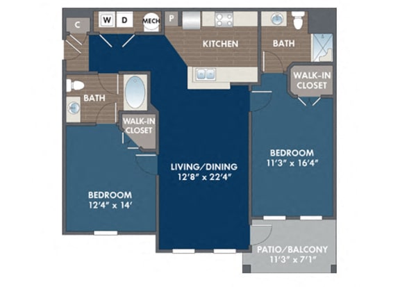 Staunton 2 Bedroom 2 Bath Floor Plan at Abberly Avera Apartment Homes by HHHunt, Manassas