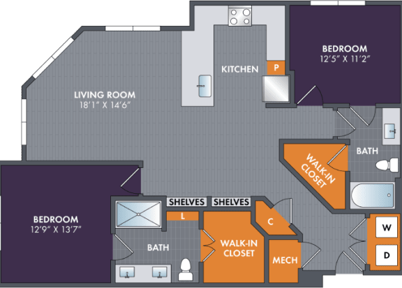 Tungsten Floor Plan at Abberly Foundry Apartment Homes, Nashville, 37203