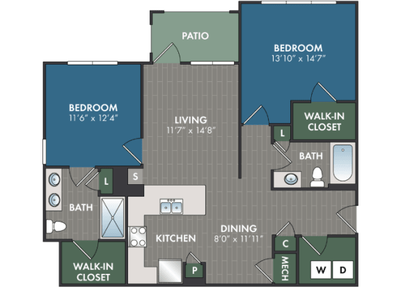 Esher Floor Plan at Abberly Commons Apartment Homes, Charlotte, North Carolina