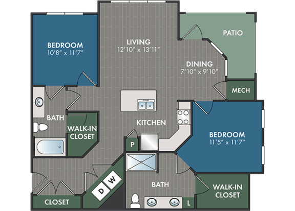 Kensington Floor Plan at Abberly Commons Apartment Homes, Charlotte, 28215