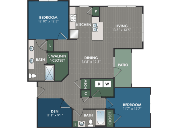 Medina Floor Plan at Abberly Commons Apartment Homes, Charlotte, North Carolina