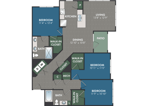 Floor Plan  Tribeca Floor Plan at Abberly Commons Apartment Homes, Charlotte, 28215