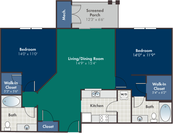 Floor Plan  2 bedroom 2 bathroom Tremont Floorplan at Abberly at West Ashley Apartment Homes by HHHunt, Charleston