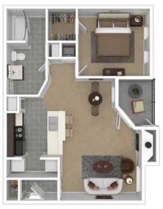 1 Bed/1 Bath Floor Plan with 776 Sq. Ft. at The District, Memphis, TN, 38115