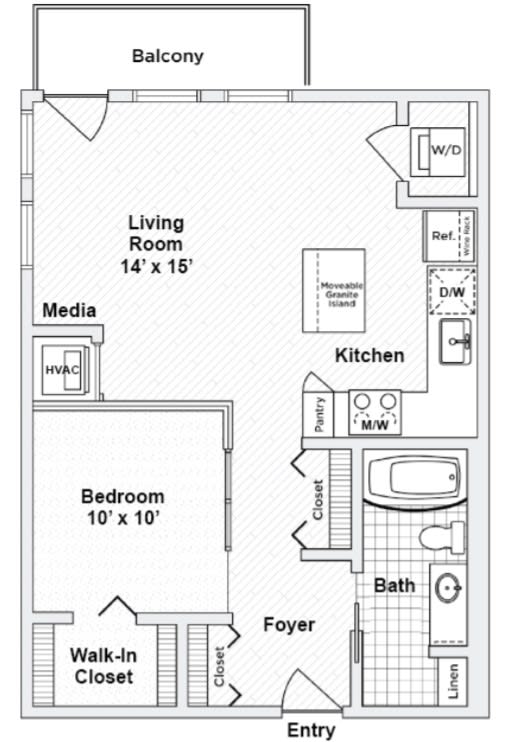 1 bed 1 bath Annex 656 Floor Plan with 656 Sq. Ft. at 275 on the Park, St. Louis, MO, 63108