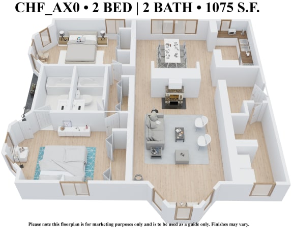 2 bedroom 2 bathroom Floor plan Q at The Embassy, St. Louis, 63108