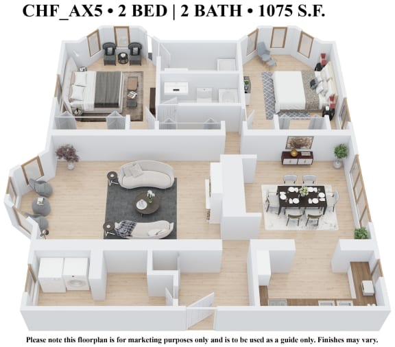 2 bedroom 2 bathroom Floor plan O at The Embassy, St. Louis, 63108
