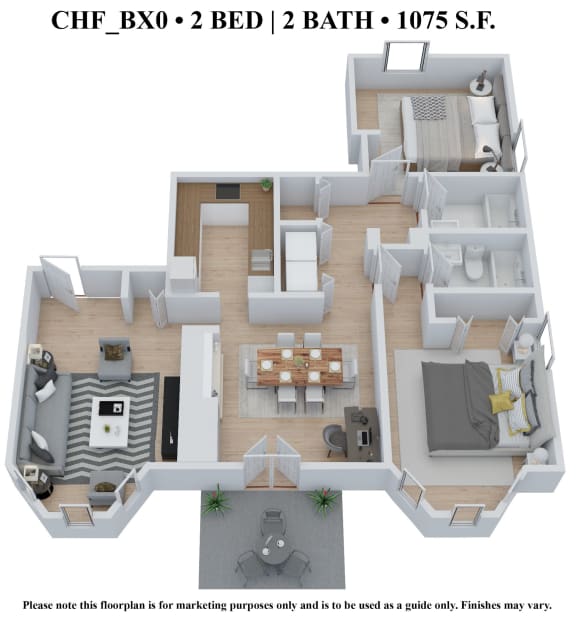 2 bedroom 2 bathroom Floor plan N at The Embassy, St. Louis, 63108