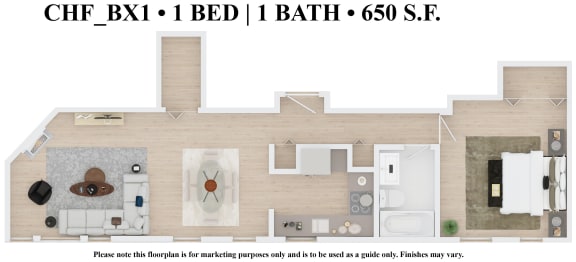 1 bedroom 1 bathroom Floor plan P at The Embassy, St. Louis, 63108