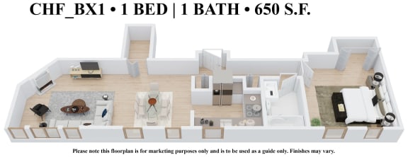 Floor Plan  1 bedroom 1 bathroom Floor plan O at The Embassy, St. Louis, 63108