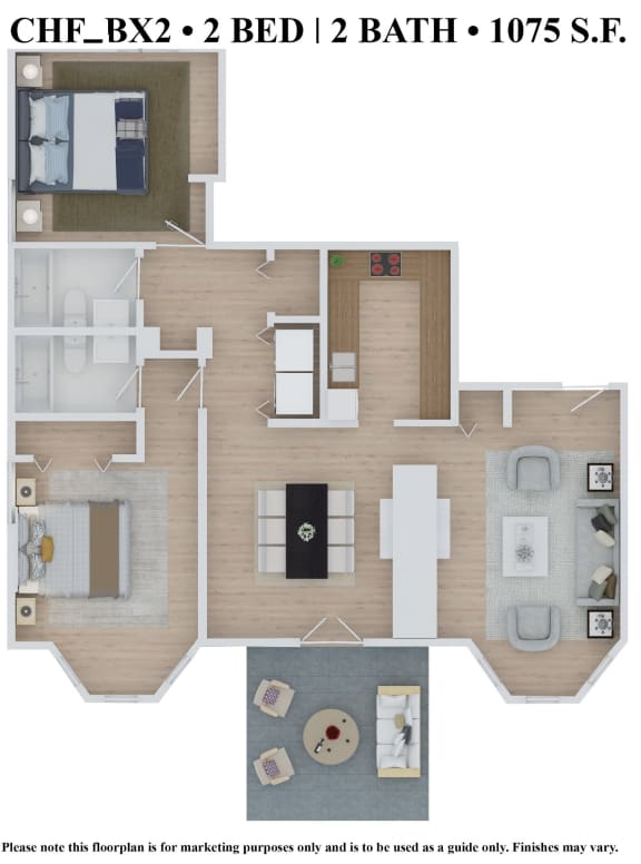 2 bedroom 2 bathroom Floor plan L at The Embassy, St. Louis, 63108