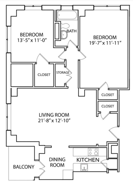 Congress 980 Floor Plan with 980 Sq. Ft. at 275 on the Park, St. Louis, 63108