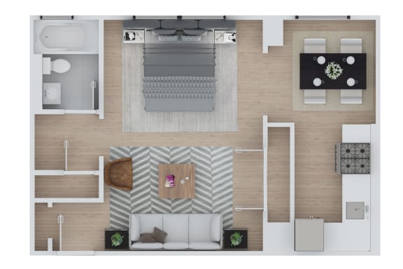 Studio 1 bathroom floor plan at The Embassy, St. Louis, 63108