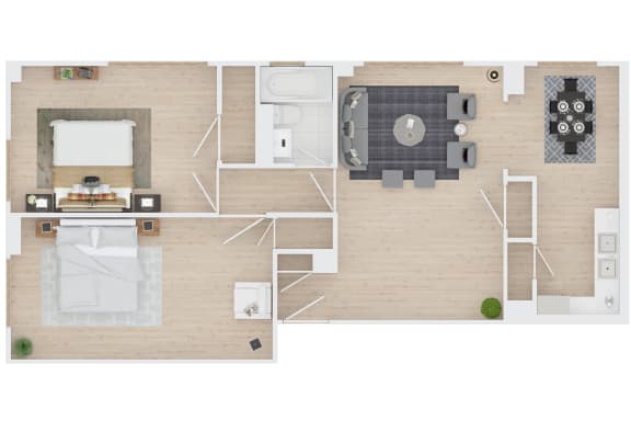 2 bedroom 1 bathroom Floor plan B at The Embassy, St. Louis, 63108