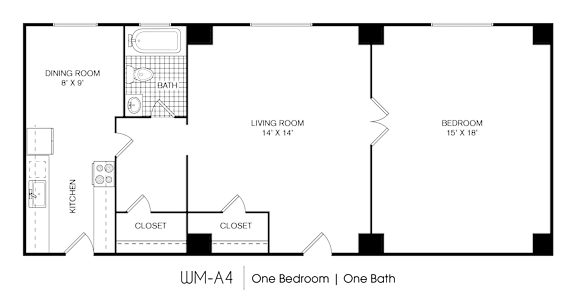 1 bedroom 1 bathroom B at 275 on the Park Apartments, St. Louis, Missouri