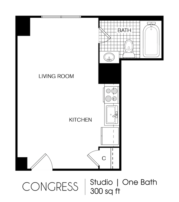 Studio 1 bathroom C at 275 on the Park Apartments, St. Louis, 63108