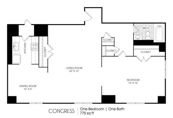 1 bedroom 1 bathroom C at 275 on the Park Apartments, St. Louis