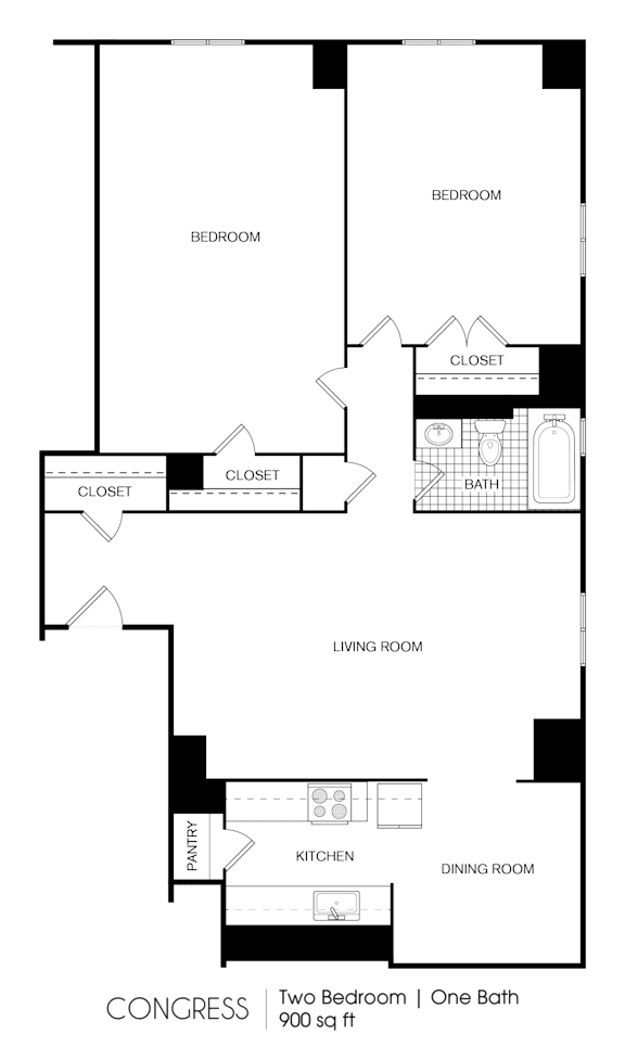 1 bed 1 bathroom A at 275 on the Park Apartments, Missouri