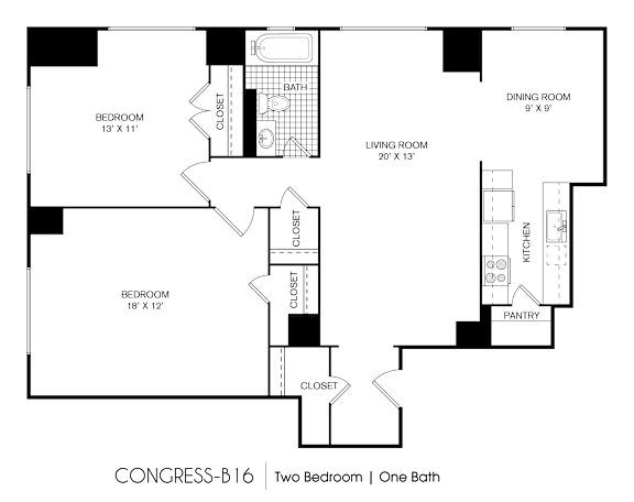 2 bed 1 bath A at 275 on the Park Apartments, St. Louis, MO