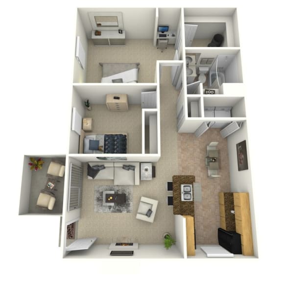 Floor Plan  2 bed 1 bath Lisburne Floor Plan at Springburne at Polaris Apartments in Columbus, OH