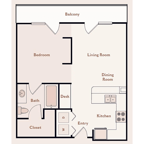 Floor Plan  The Willamsburg Floor Plan at Bristol On Union Apartment Homes, Memphis, TN, 38104