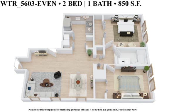 2 bedroom 1 bathroom Floor plan Q at The Embassy, St. Louis, 63108