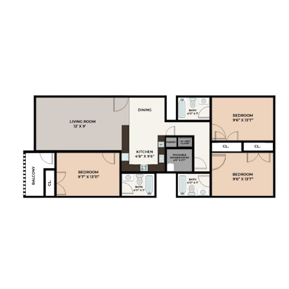 3 bed 2 bath at Logan Ridge Apartments, San Marcos, 78666