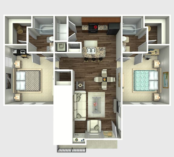 Floor Plan  2 bed 2 bath at Millennium on Post Apartments, San Marcos, Texas