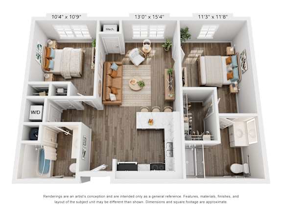 2 Bedroom Apartment Floor Plan at 43 at New Albany