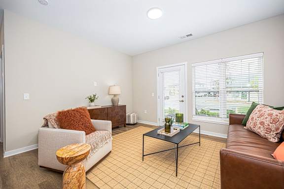 a living room with a couch and a coffee table