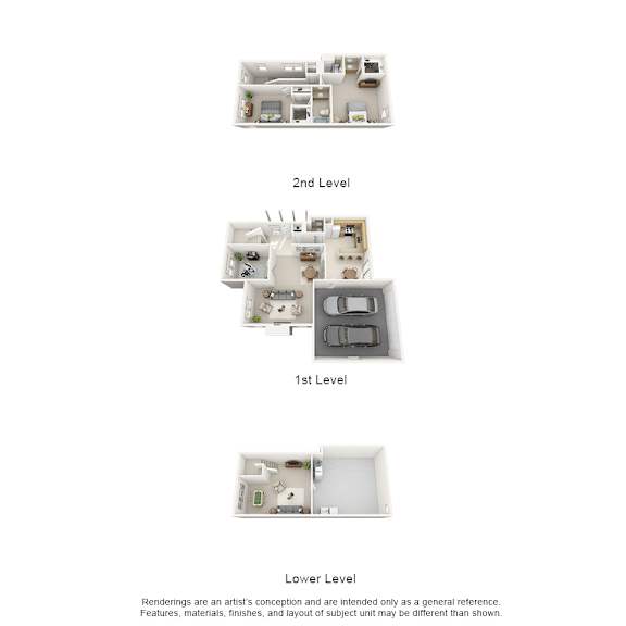 Three images of a house from different levels.