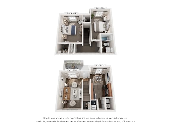 Two images of a floor plan for a small apartment.