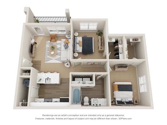 The Cedar 2 Bedroom Apartment Floor Plan at Club at Woodside